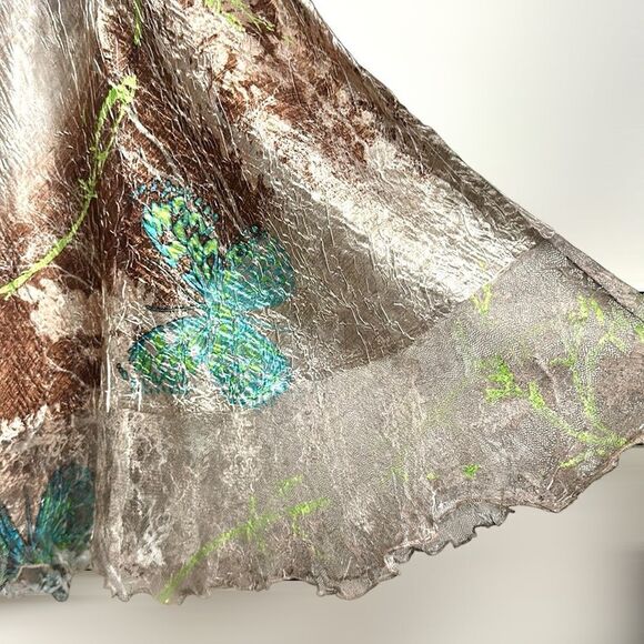 Komarov Signature Crinkle Shiny Dress Butterfly Print Fit & Flare Cap Sleeves L - Picture 8 of 15